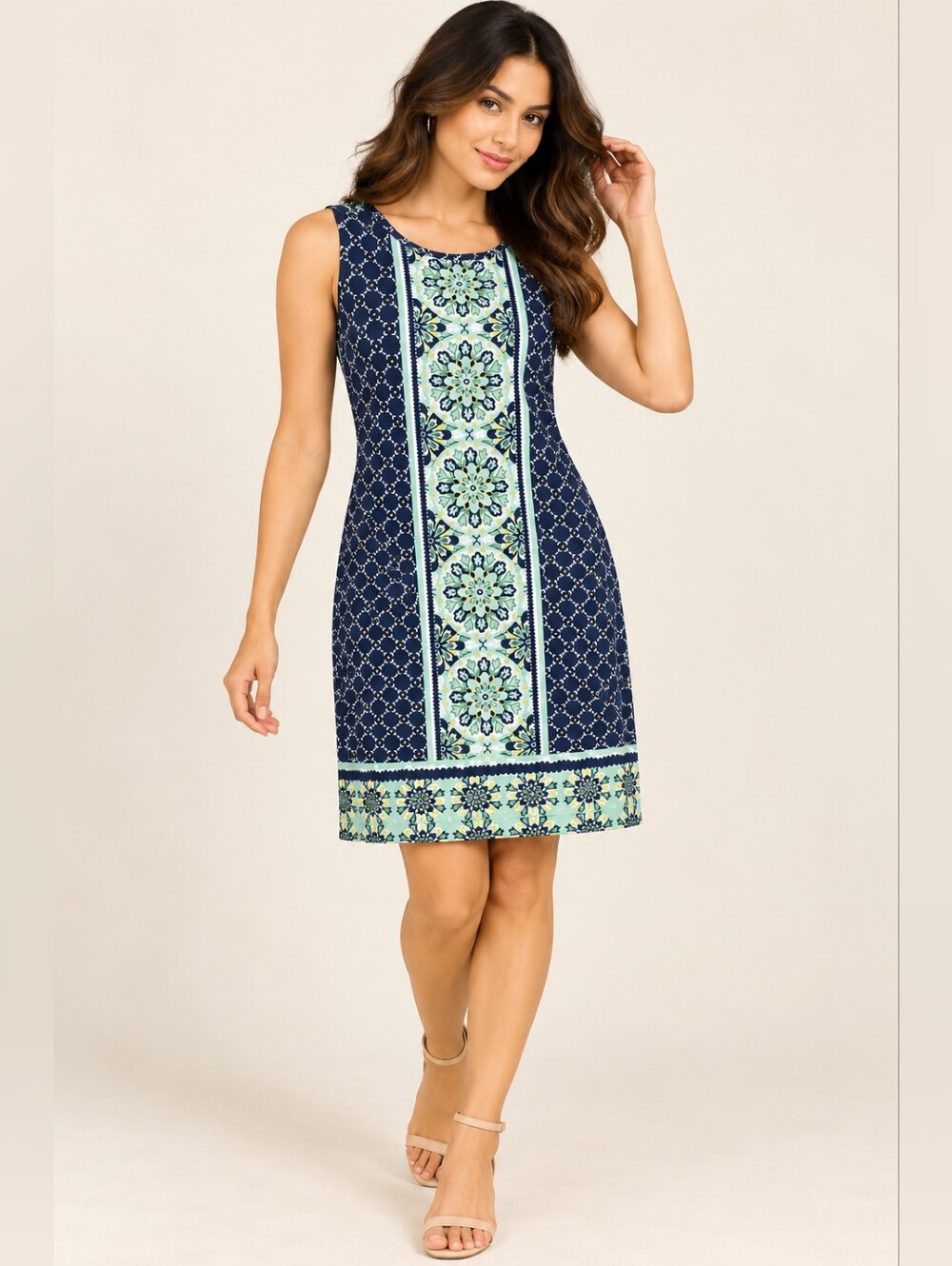5/$50 Charter Club Navy and Cream Patterned Mini Dress
